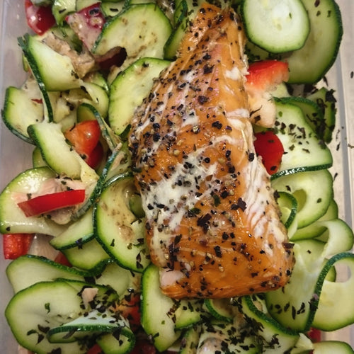 Salmon with Courgetti Noodles and Shony 