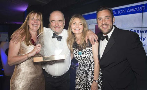Fiona Houston and Rory MacPhee with Jo Caulfield and the Aquaculture Award